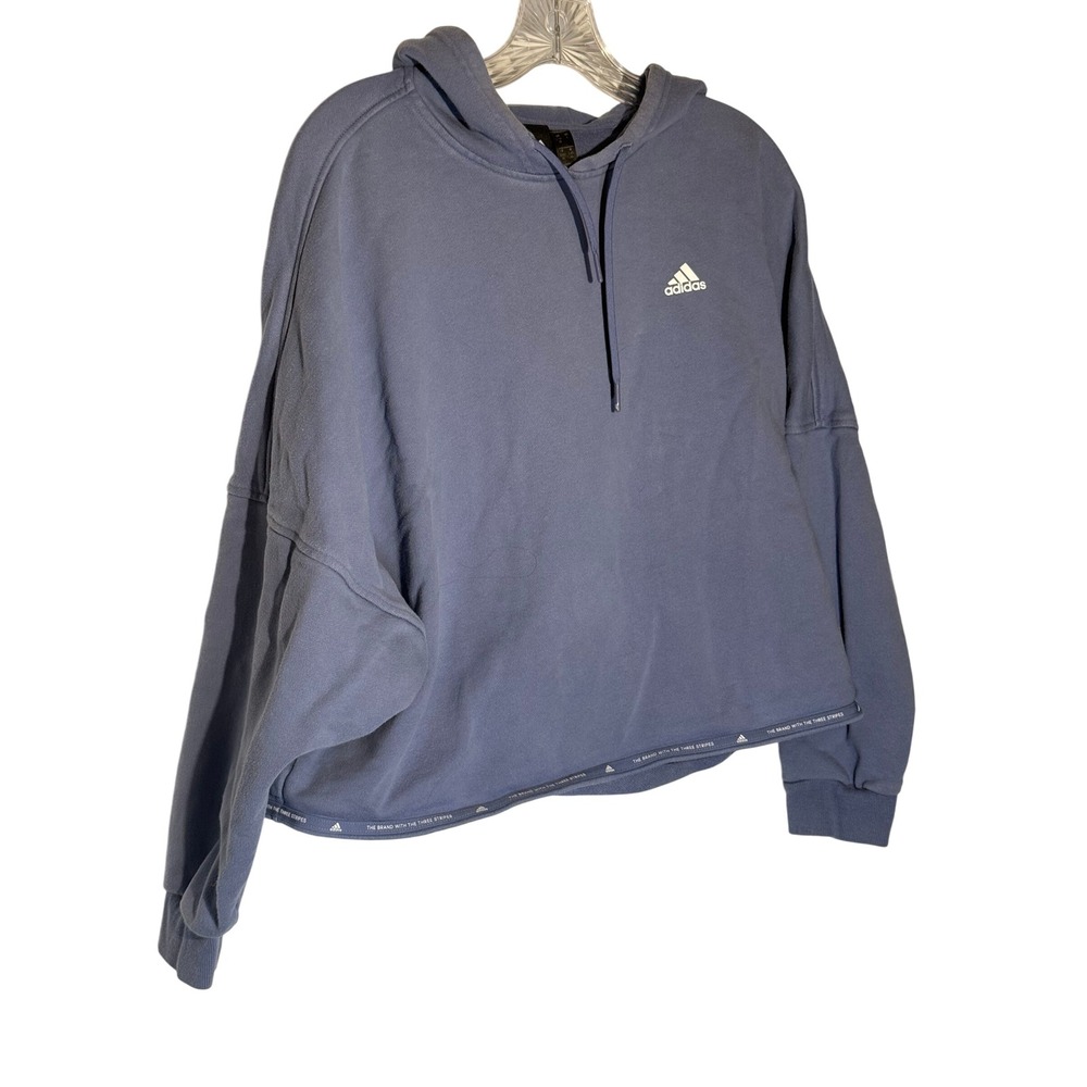 Adidas Women Cropped Hoodie Pullover Blue‎ Casual Athletic Size Large